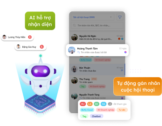 AI hỗ trợ nhận diện và tự động gán nhãn cuộc hội thoại nhằm giúp nhân viên tối ưu quy trình làm việc